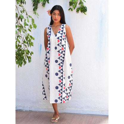 Chidiyaa Vanilla Moon Lunar Cascade Handblock Printed Cotton Dress