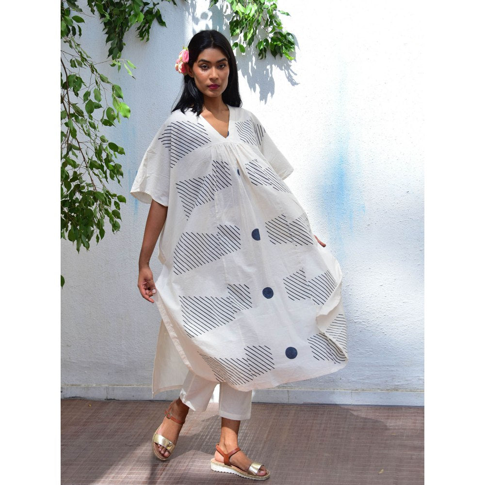 Chidiyaa Vanilla Mooon Celestial Airy Handblock Printed Cotton Kaftaan