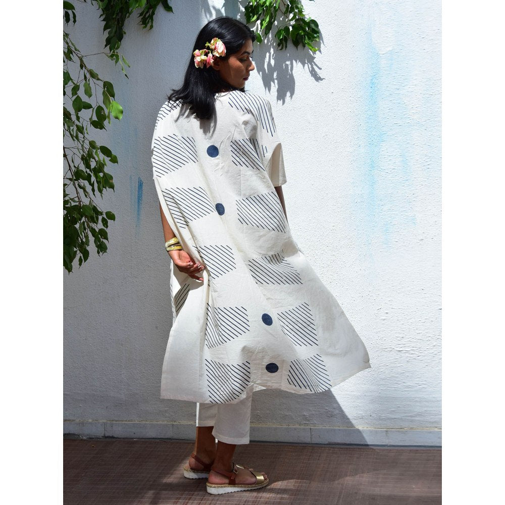 Chidiyaa Vanilla Mooon Celestial Airy Handblock Printed Cotton Kaftaan