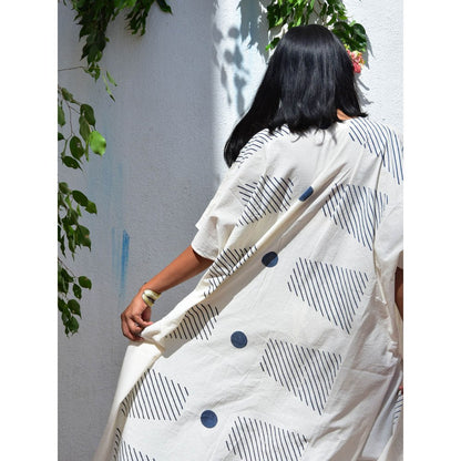 Chidiyaa Vanilla Mooon Celestial Airy Handblock Printed Cotton Kaftaan