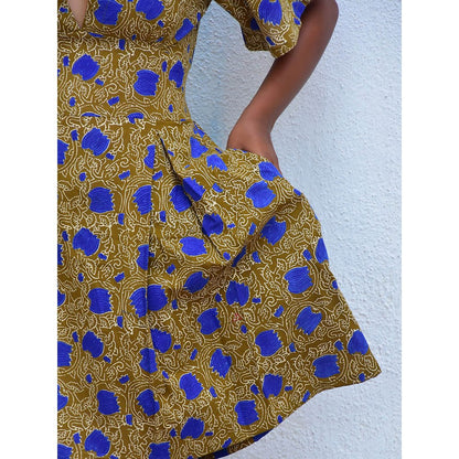 Chidiyaa Humming Bird Golden Paisley Handblock Printed Cotton Dress