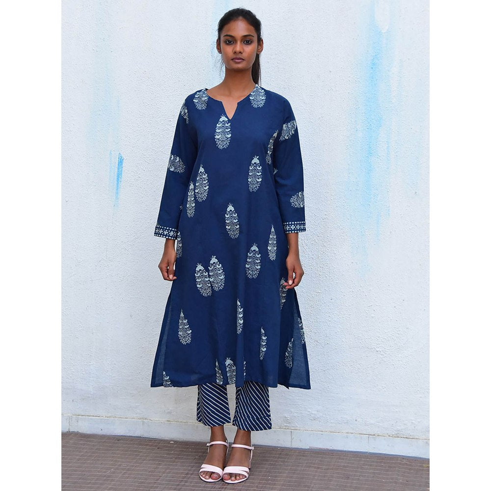 Chidiyaa Humming Bird Into the Blue Handblock Printed Cotton Kurta