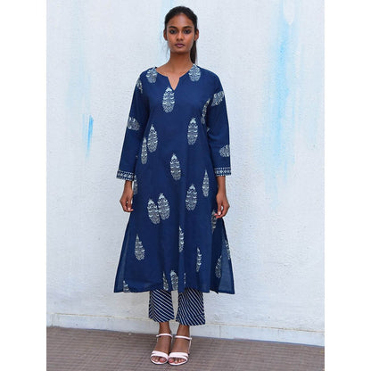 Chidiyaa Humming Bird Into the Blue Handblock Printed Cotton Kurta