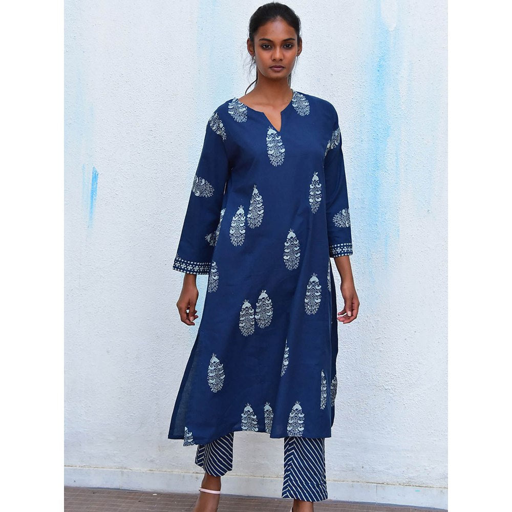 Chidiyaa Humming Bird Into the Blue Handblock Printed Cotton Kurta