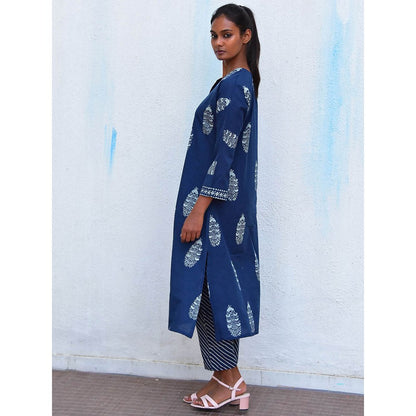 Chidiyaa Humming Bird Into the Blue Handblock Printed Cotton Kurta