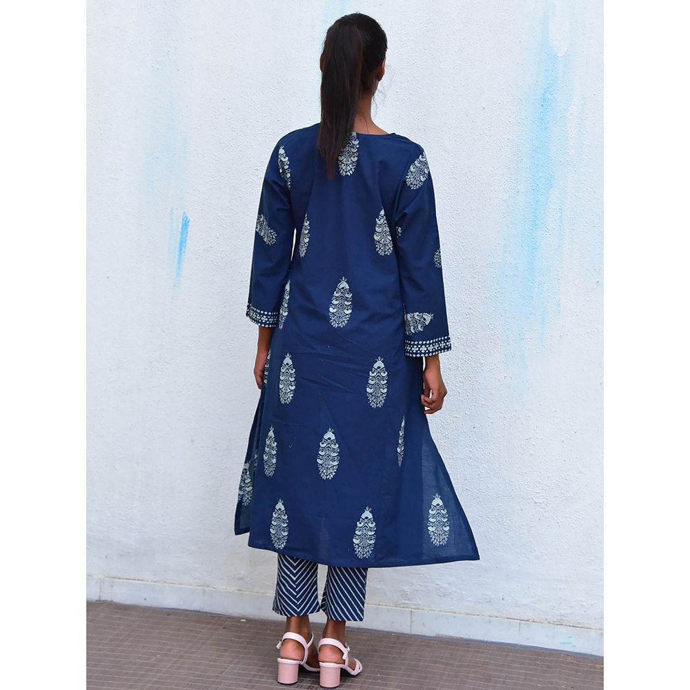 Chidiyaa Humming Bird Into the Blue Handblock Printed Cotton Kurta
