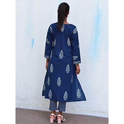 Chidiyaa Humming Bird Into the Blue Handblock Printed Cotton Kurta