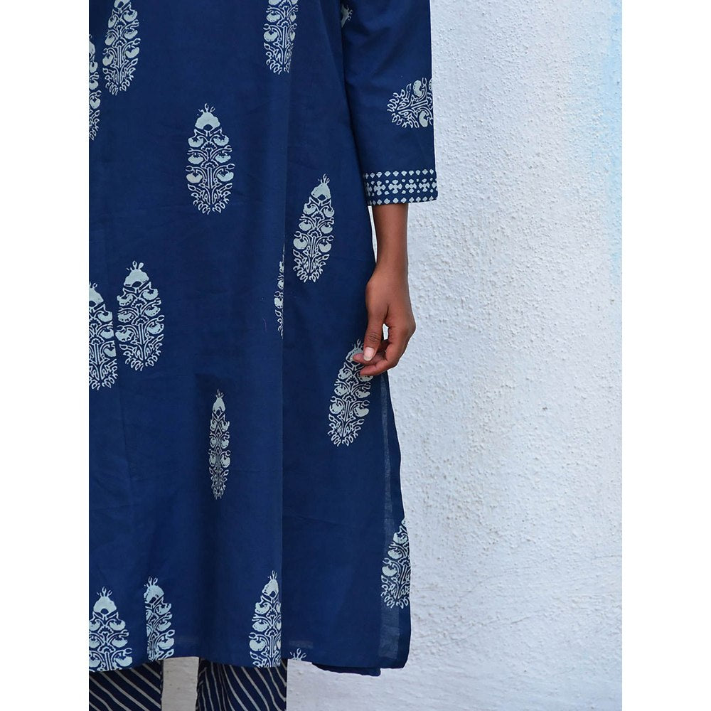 Chidiyaa Humming Bird Into the Blue Handblock Printed Cotton Kurta