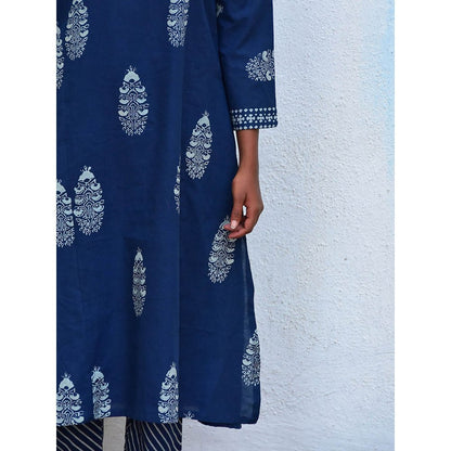 Chidiyaa Humming Bird Into the Blue Handblock Printed Cotton Kurta