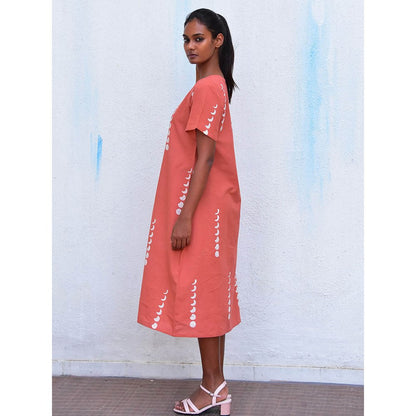 Chidiyaa Humming Bird Mystic Moonlight Rust Handblock Printed Cotton Dress