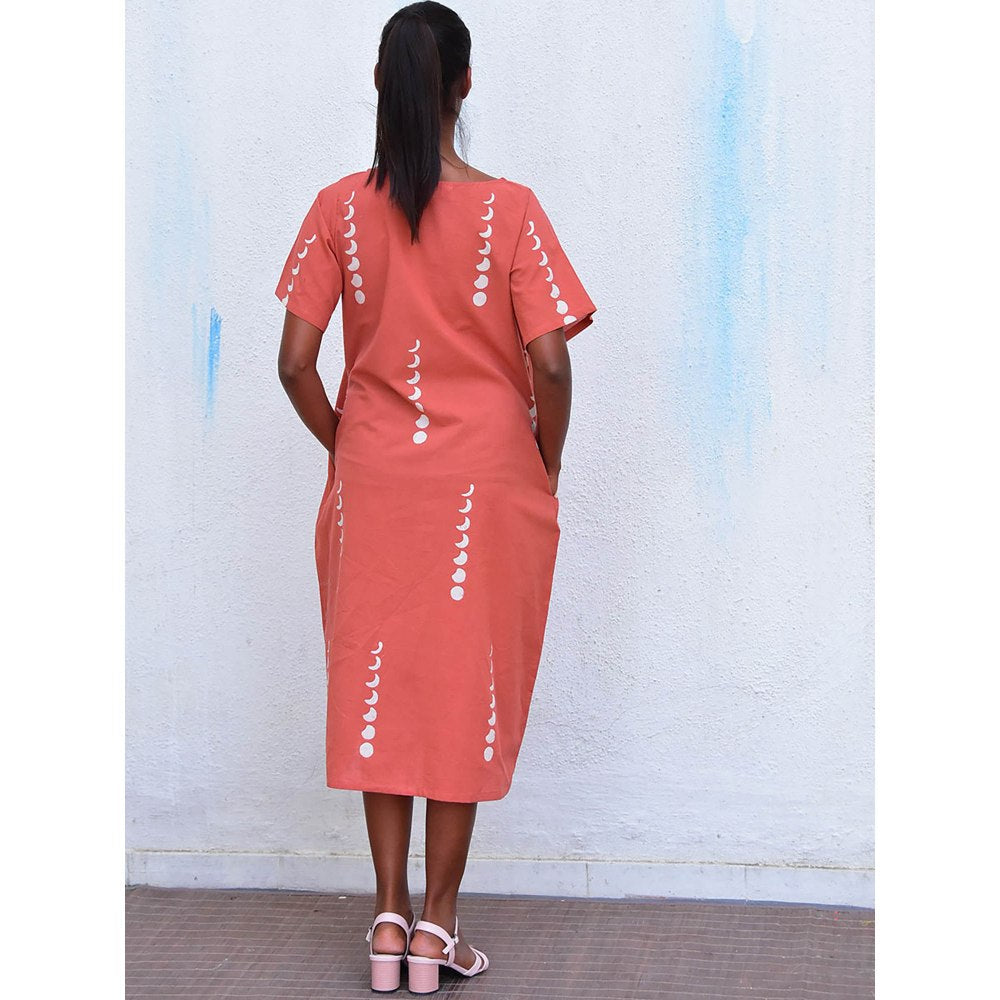 Chidiyaa Humming Bird Mystic Moonlight Rust Handblock Printed Cotton Dress