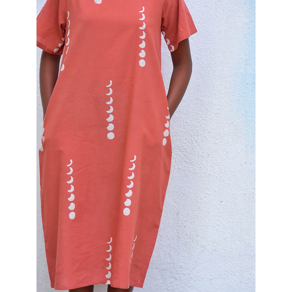 Chidiyaa Humming Bird Mystic Moonlight Rust Handblock Printed Cotton Dress