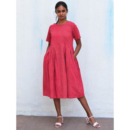 Chidiyaa Humming Bird Whispering Willow Pink Handblock Printed Cotton Dress