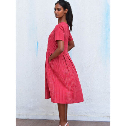Chidiyaa Humming Bird Whispering Willow Pink Handblock Printed Cotton Dress