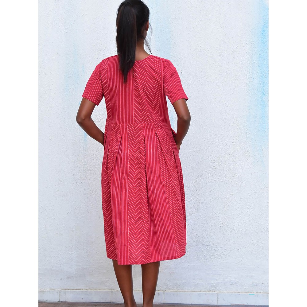 Chidiyaa Humming Bird Whispering Willow Pink Handblock Printed Cotton Dress