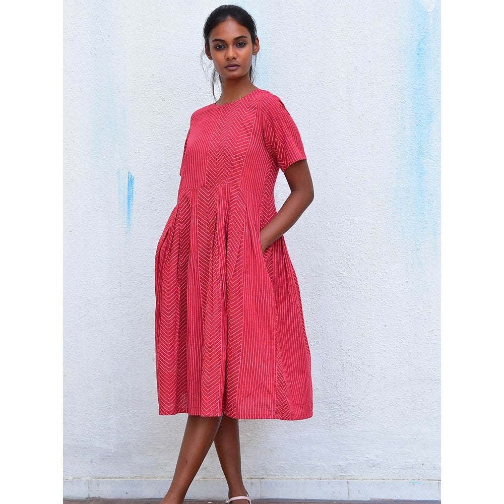 Chidiyaa Humming Bird Whispering Willow Pink Handblock Printed Cotton Dress