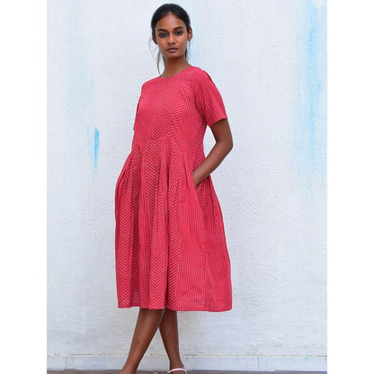 Chidiyaa Humming Bird Whispering Willow Pink Handblock Printed Cotton Dress