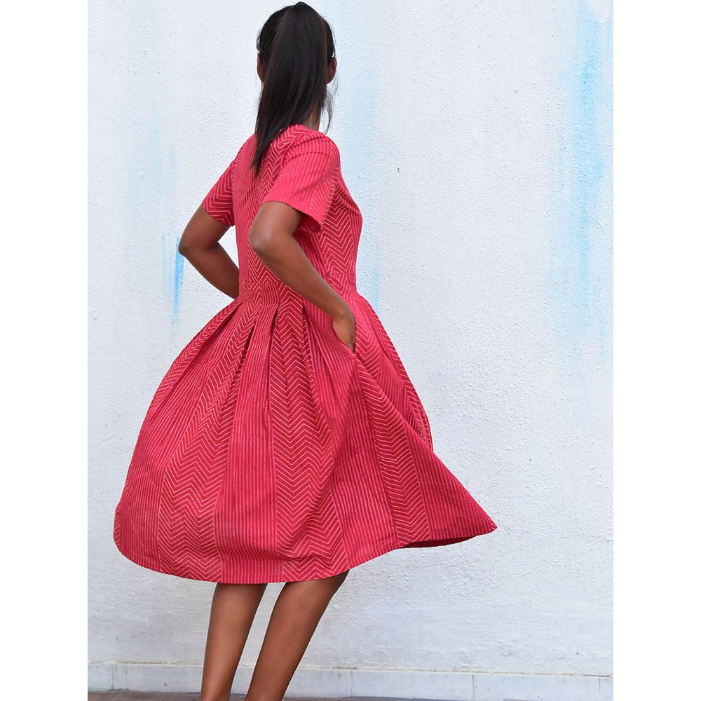Chidiyaa Humming Bird Whispering Willow Pink Handblock Printed Cotton Dress