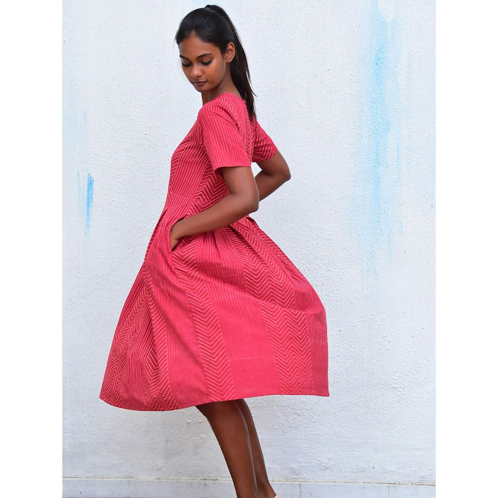 Chidiyaa Humming Bird Whispering Willow Pink Handblock Printed Cotton Dress