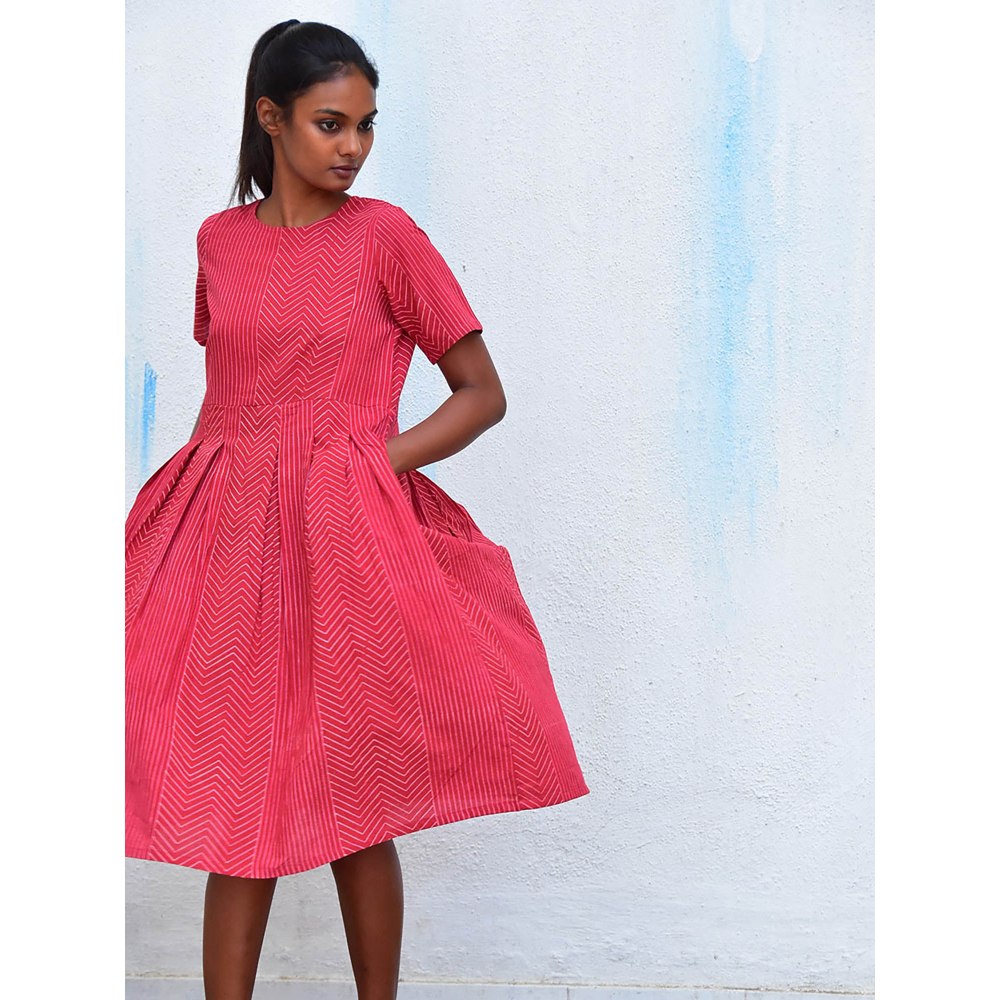 Chidiyaa Humming Bird Whispering Willow Pink Handblock Printed Cotton Dress
