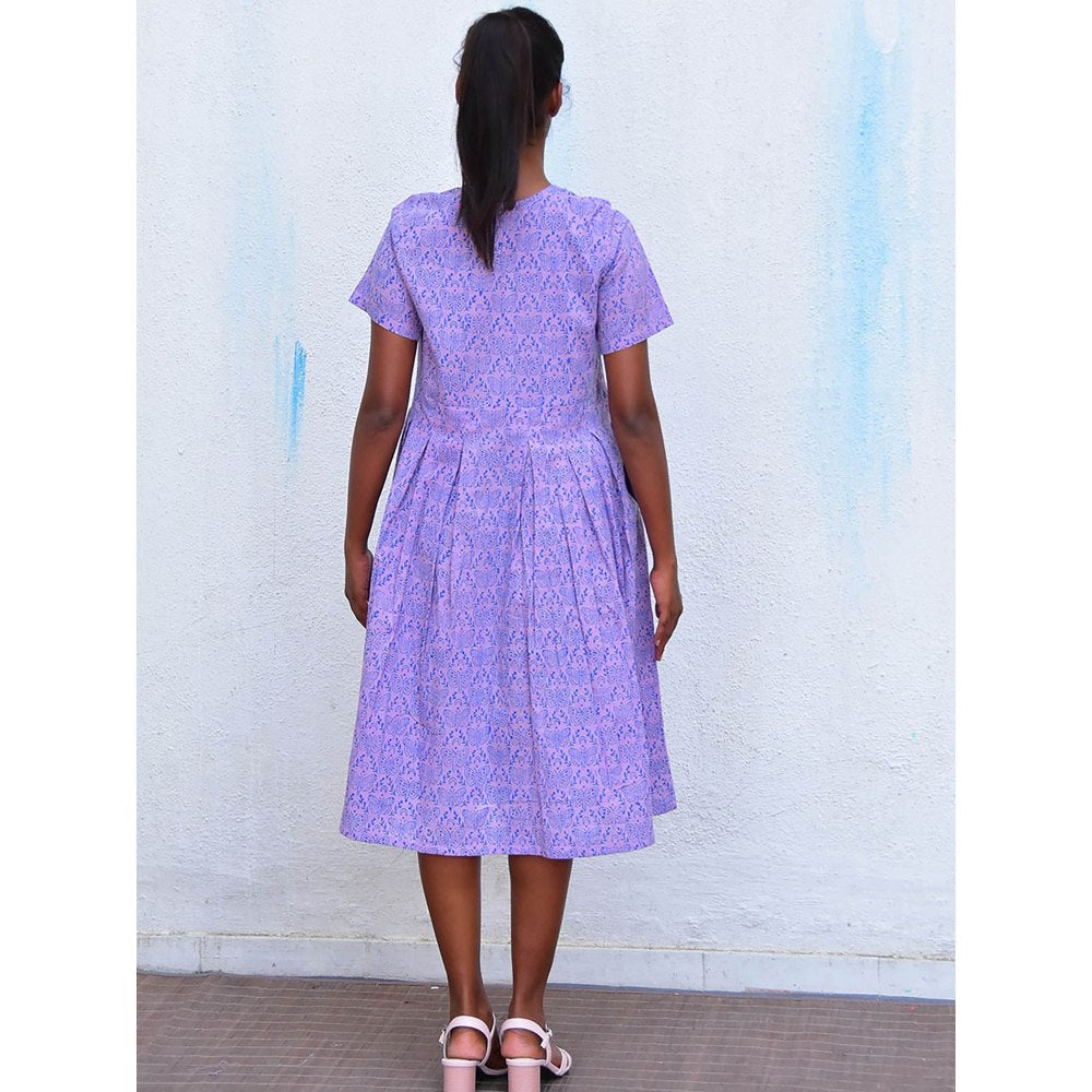 Chidiyaa Humming Bird Mouve Butterfly Handblock Printed Cotton Dress