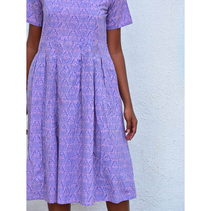 Chidiyaa Humming Bird Mouve Butterfly Handblock Printed Cotton Dress