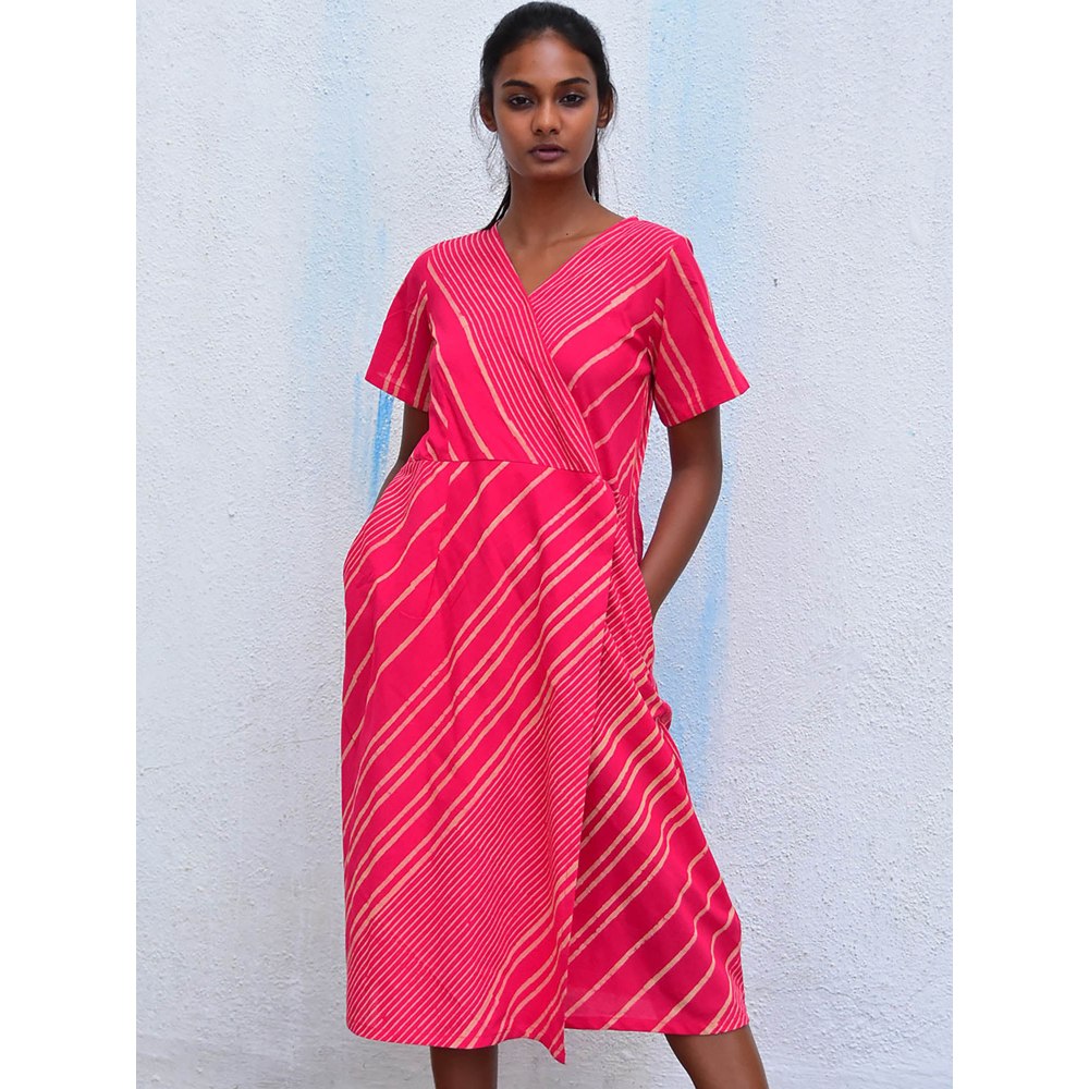 Chidiyaa Humming Bird Ethereal Essence Pink Handblock Printed Cotton Dress