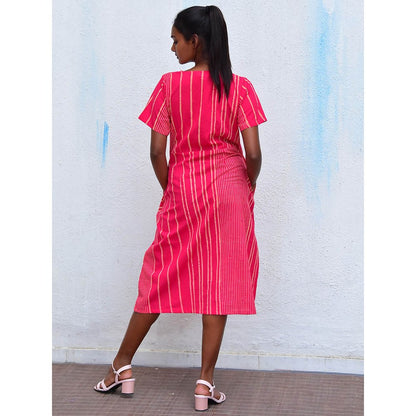 Chidiyaa Humming Bird Ethereal Essence Pink Handblock Printed Cotton Dress