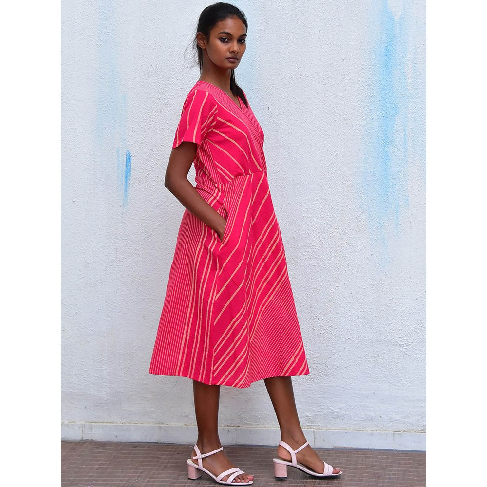 Chidiyaa Humming Bird Ethereal Essence Pink Handblock Printed Cotton Dress