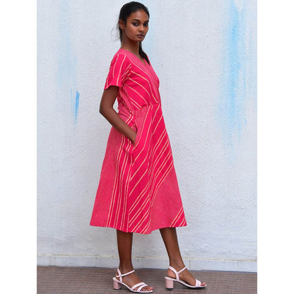 Chidiyaa Humming Bird Ethereal Essence Pink Handblock Printed Cotton Dress