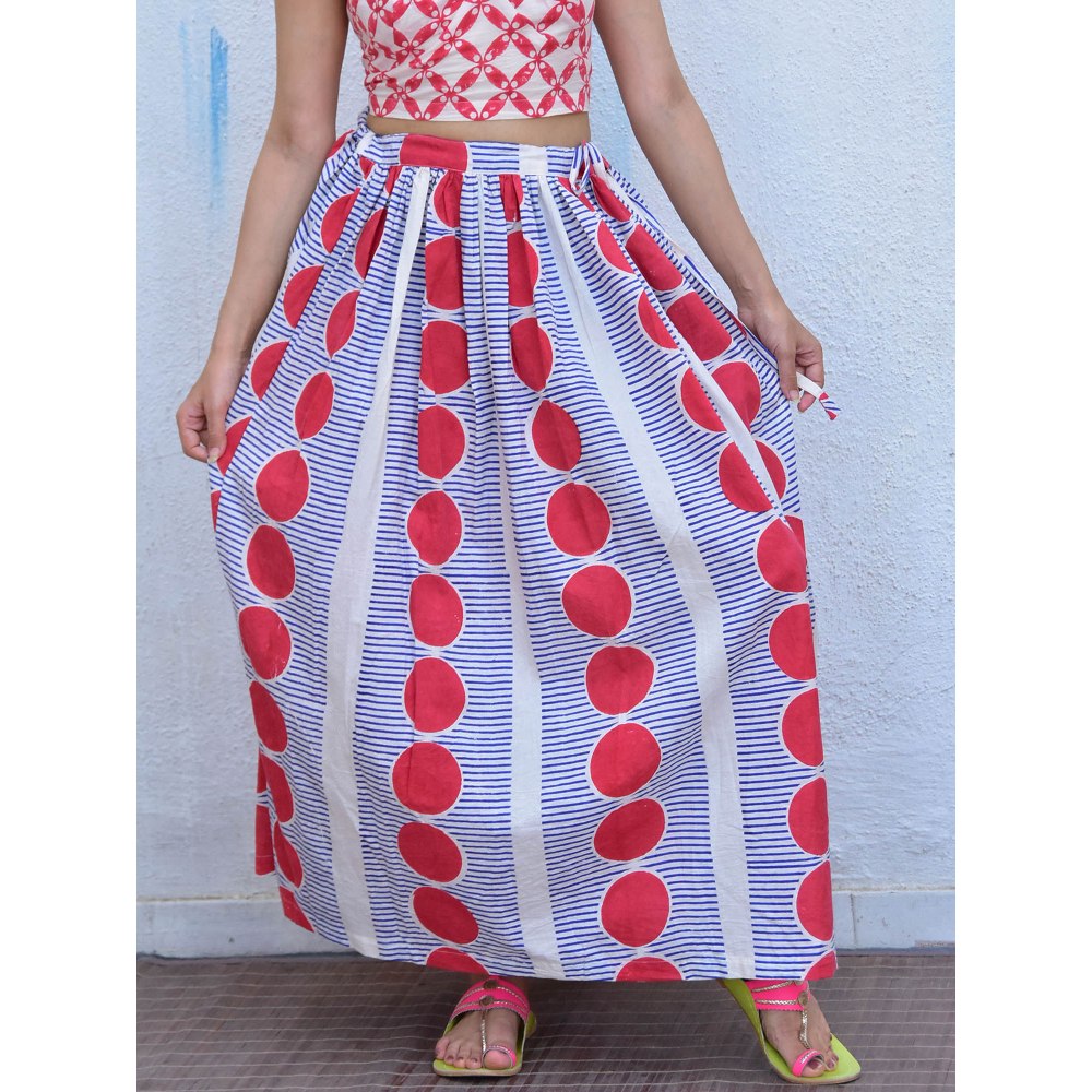 Chidiyaa Rain Dancing Rainy Delight Hand Block Printed Free Size Cotton Multi-Color Maxi Skirt