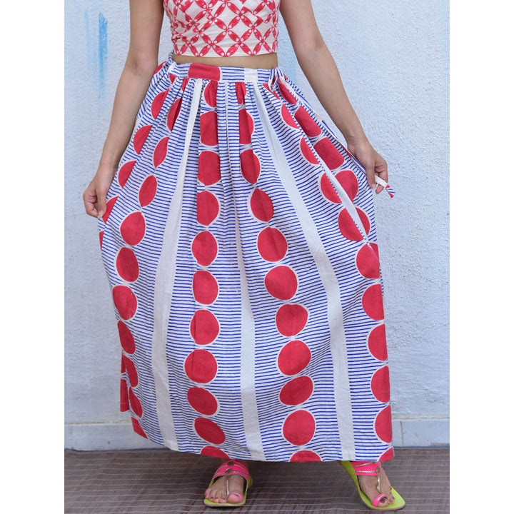 Chidiyaa Rain Dancing Rainy Delight Hand Block Printed Free Size Cotton Multi-Color Maxi Skirt