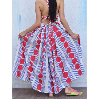 Chidiyaa Rain Dancing Rainy Delight Hand Block Printed Free Size Cotton Multi-Color Maxi Skirt