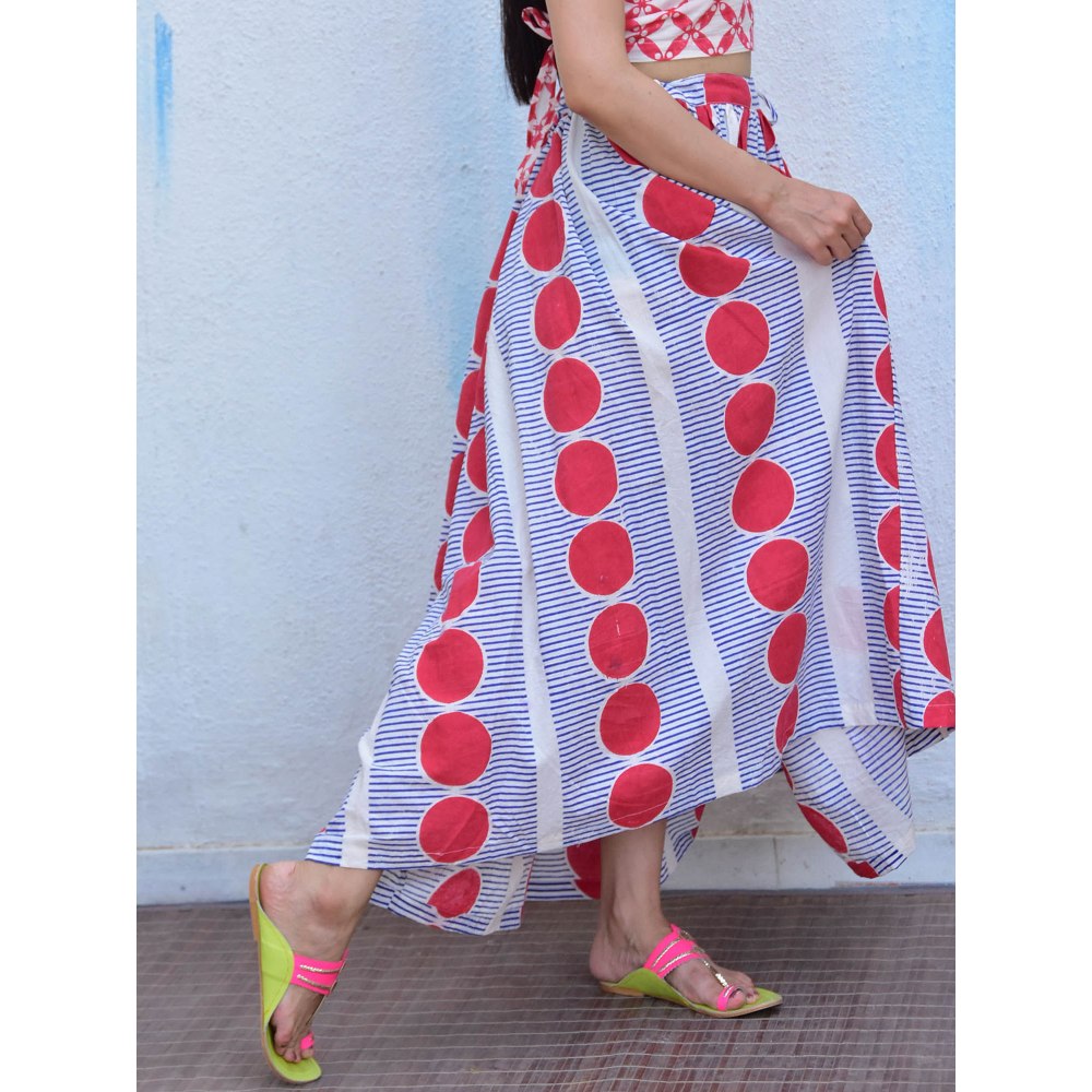 Chidiyaa Rain Dancing Rainy Delight Hand Block Printed Free Size Cotton Multi-Color Maxi Skirt