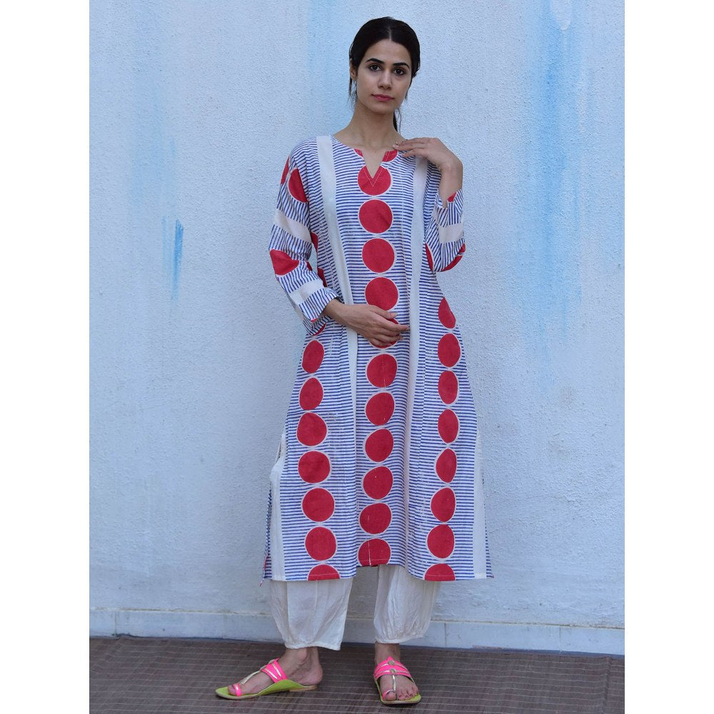 Chidiyaa Rain Dancing Breezy Rainfall Hand Block Printed Cotton Multi-Color Kurta (Set of 2)