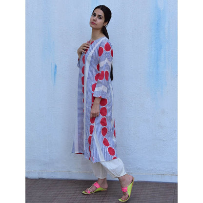 Chidiyaa Rain Dancing Breezy Rainfall Hand Block Printed Cotton Multi-Color Kurta (Set of 2)