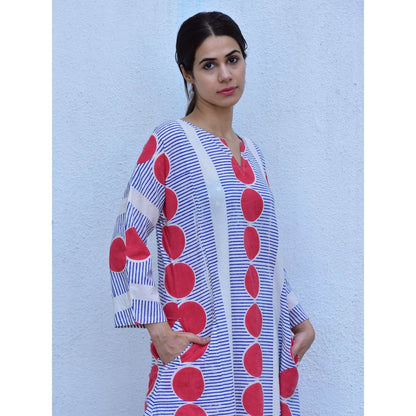 Chidiyaa Rain Dancing Breezy Rainfall Hand Block Printed Cotton Multi-Color Kurta (Set of 2)