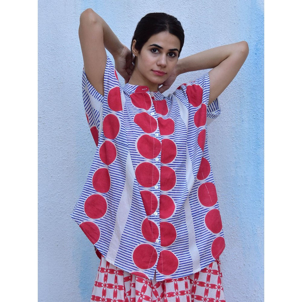 Chidiyaa Rain Dancing Rainy Retreat Hand Block Printed Cotton Multi-Color Shirt