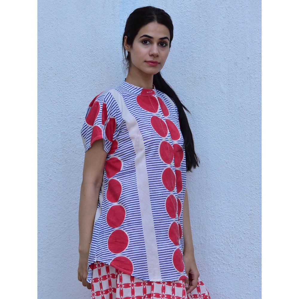 Chidiyaa Rain Dancing Rainy Retreat Hand Block Printed Cotton Multi-Color Shirt