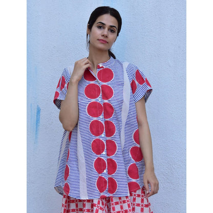 Chidiyaa Rain Dancing Rainy Retreat Hand Block Printed Cotton Multi-Color Shirt