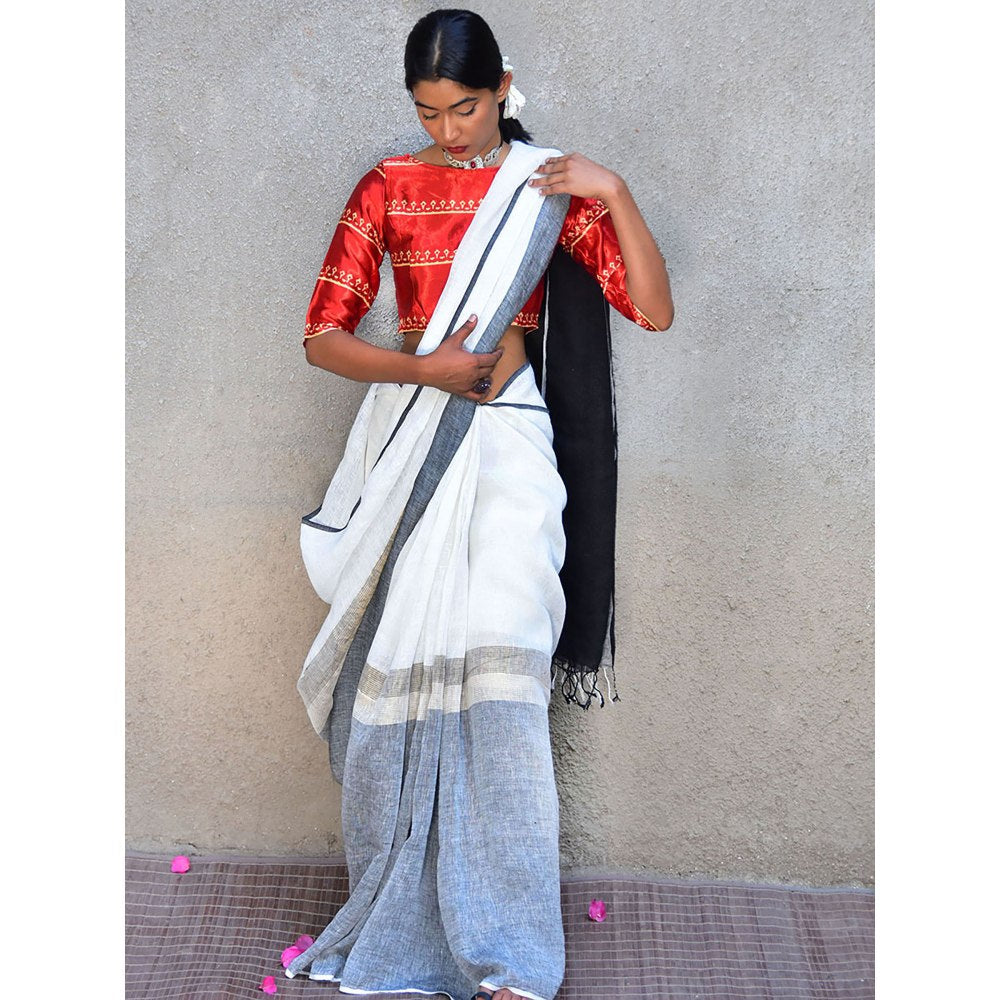 Chidiyaa Stardust Neoma Handwoven Linen Saree with Unstitched Blouse
