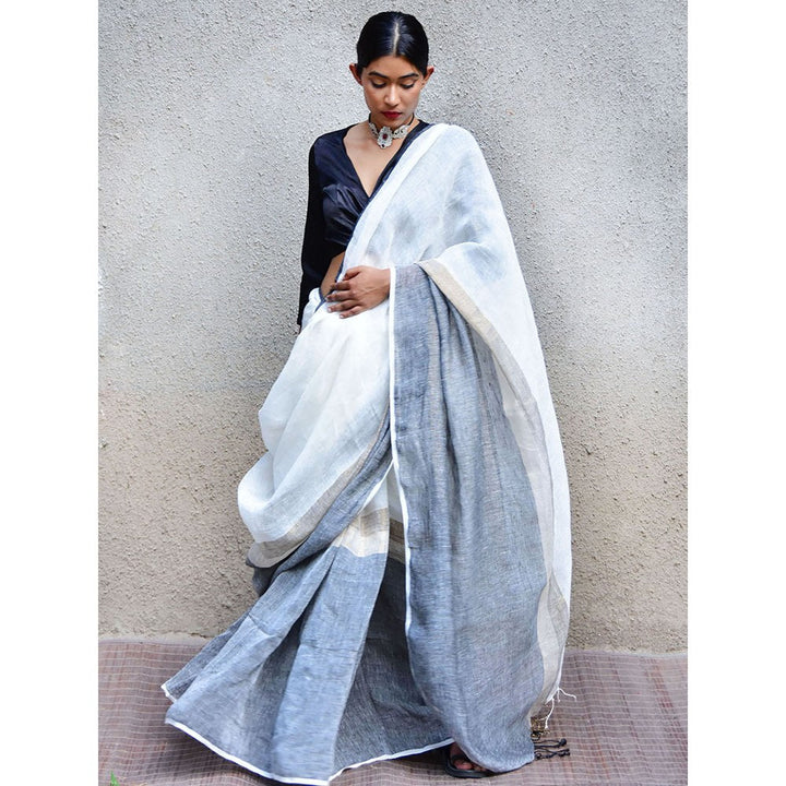 Chidiyaa Stardust Triton Handwoven Linen Saree with Unstitched Blouse