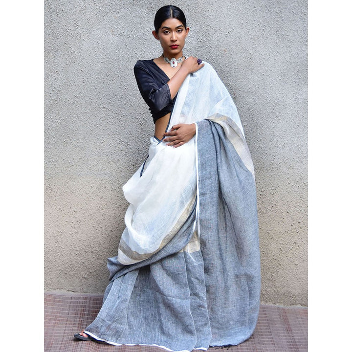 Chidiyaa Stardust Triton Handwoven Linen Saree with Unstitched Blouse