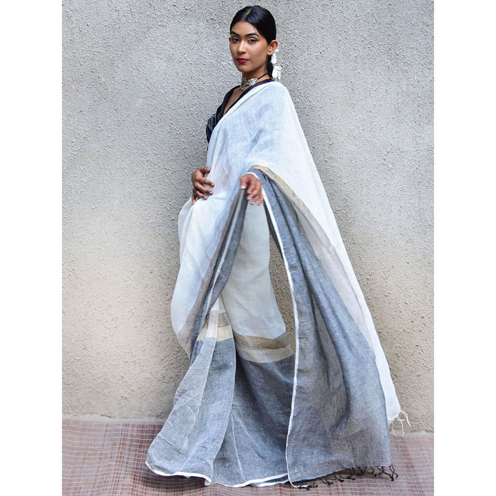 Chidiyaa Stardust Triton Handwoven Linen Saree with Unstitched Blouse