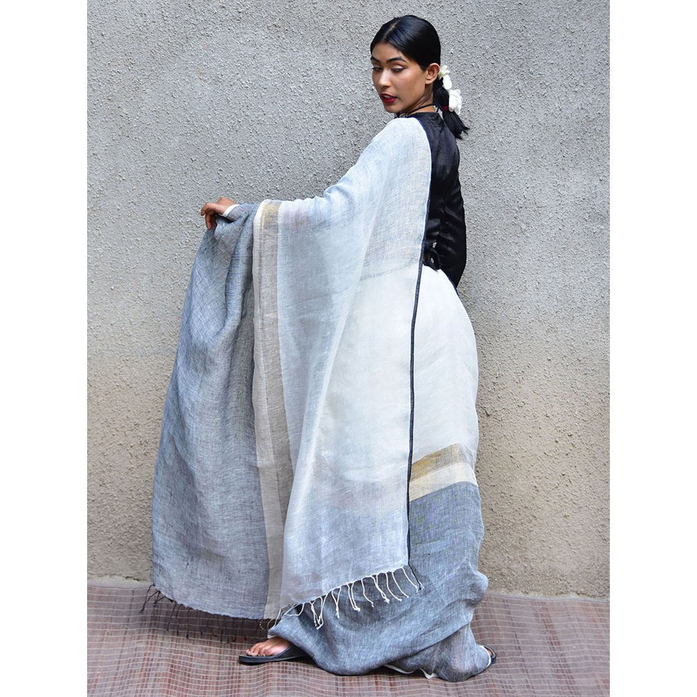 Chidiyaa Stardust Triton Handwoven Linen Saree with Unstitched Blouse