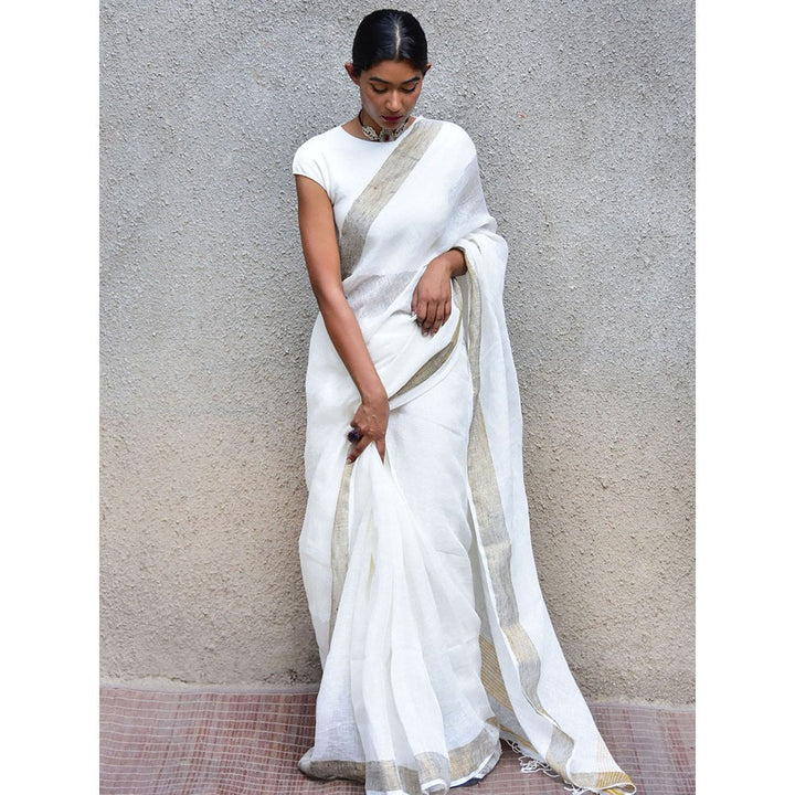 Chidiyaa Stardust Selene Handwoven Linen Saree with Unstitched Blouse