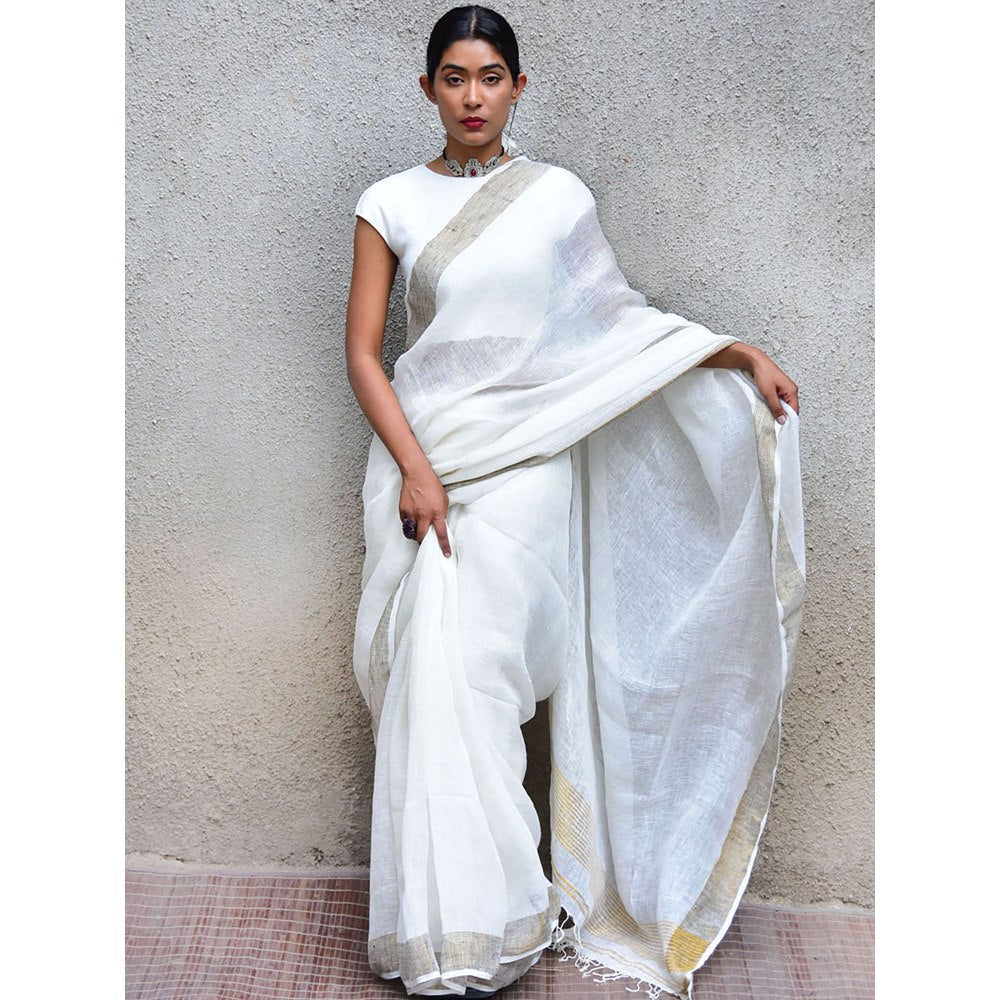 Chidiyaa Stardust Selene Handwoven Linen Saree with Unstitched Blouse