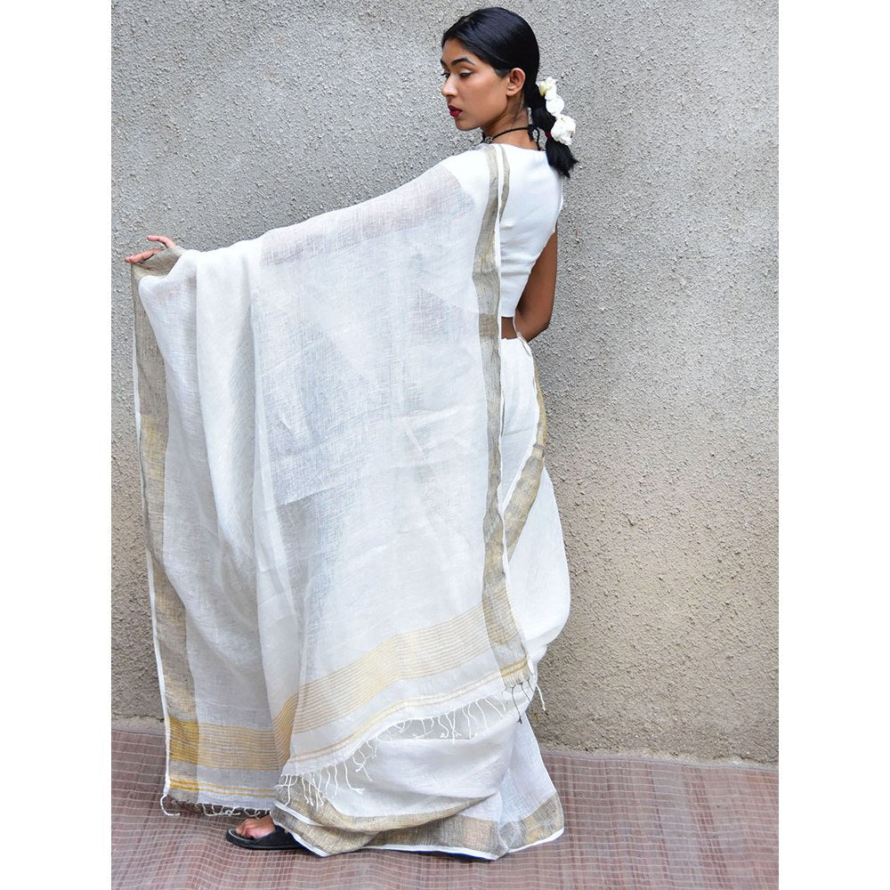 Chidiyaa Stardust Selene Handwoven Linen Saree with Unstitched Blouse