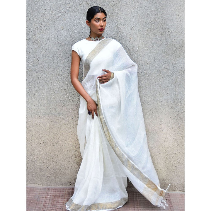 Chidiyaa Stardust Selene Handwoven Linen Saree with Unstitched Blouse