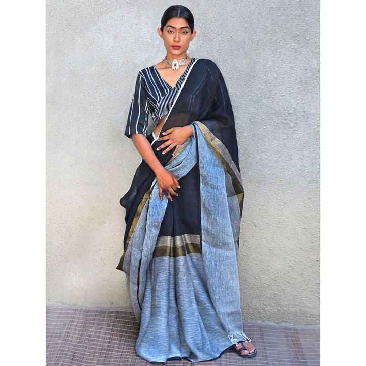 Chidiyaa Stardust Dione Handwoven Linen Saree with Unstitched Blouse